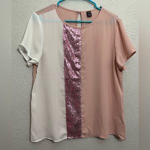 Large Pink and White Sequin Top